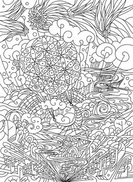 Fantastic psychedelic drawings for coloring. Unique design, self-knowledge.