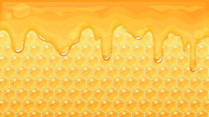 蜂蜜の垂れるフレームイラスト_ハチの巣_16：9