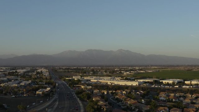 Highway into Chino Hills Inland Empire Aerial at Sunset