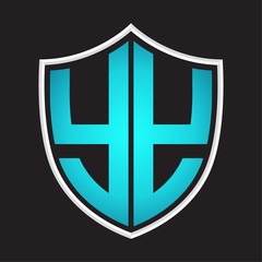 YY Logo monogram with shield shape isolated blue colors on outline design template