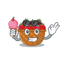cartoon character of tomato basket holding an ice cream