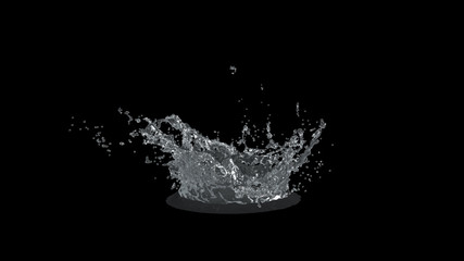 Water Splash on black background with alpha mask. 3d illustration.