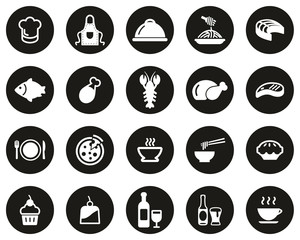 Lunch Or Restaurant Lunch Icons White On Black Flat Design Circle Set Big