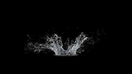 Water Splash on black background with alpha mask. 3d illustration.