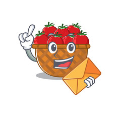 Cute face tomato basket mascot design with envelope