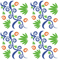 seamless pattern with flowers and leaves hohloma style