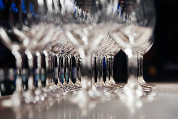 Empty glasses in luxury restaurant