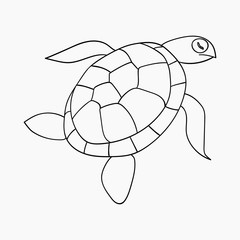 Sea turtle hand drawn doodle outline. Underwater inhabitant of the ocean sea for icons, logo, postcards, coloring books. Stock vector illustration isolated on white background.
