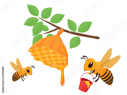 蜜蜂の巣のイラスト 蜂蜜 垂れる バケツ Wall Mural Wallpaper Murals ふわぷか