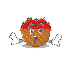 A cartoon character of tomato basket making a surprised gesture