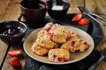 Strawberry scones with jam and butter