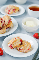 Strawberry scones with jam and butter