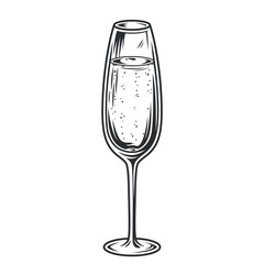 Glass of champagne with bubbles monochrome vector
