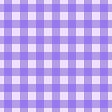 Vector gingham striped checkered blanket tablecloth. Seamless white purple table cloth napkin pattern background with natural textile texture. Country fabric material for breakfast or dinner picnic