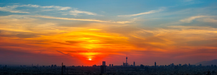 Colorful sunset of Tehran skyline.Tehran-Iran cityscape at the afternoon.