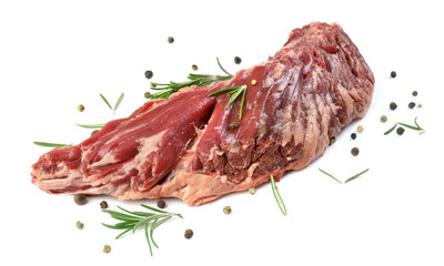 raw skirt-steak on a white background