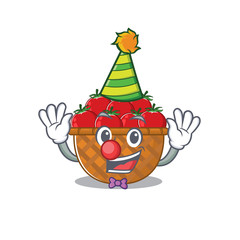 Cute and Funny Clown tomato basket cartoon character mascot style