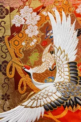 Fototapete Kraniche Traditional japanese kimono textile pattern style with crane element  © h368k742