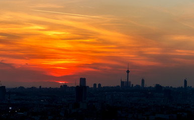 beautiful sunset over Tehran-Iran skyline at an amazing afternoon with unique clouds in the sky.