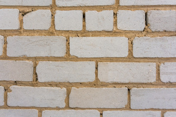 Rustic Texture. Retro White Washed Old Brick Wall Surface. Vintage Building. Painted Plaster