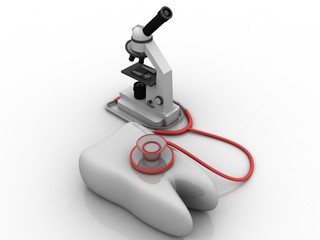 3d rendering Stethoscope with teeth near microscope