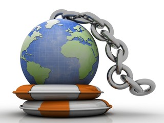 3d illustration Stainless steel chain connected globe