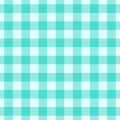 Vector gingham striped checkered blanket tablecloth. Seamless white turquoise table cloth napkin pattern background with natural textile texture. Country fabric material for breakfast or dinner picnic