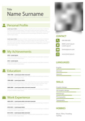 Professional personal resume cv with simple form in white green design