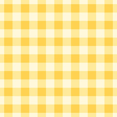 Vector gingham striped checkered blanket tablecloth. Seamless white yellow table cloth napkin pattern background with natural textile texture. Country fabric material for breakfast or dinner picnic