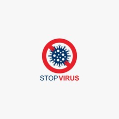 Stop virus illustration design vector.  Abstract bacterial symbol. Virus in forbidden circle sign. Corona (COVID-19) virus design.