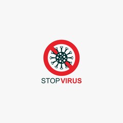 Stop virus illustration design vector.  Abstract bacterial symbol. Virus in forbidden circle sign. Corona (COVID-19) virus design.