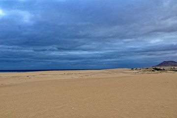 landscape from the Spanish Canary Island Fuerteventura with dunes and the ocean