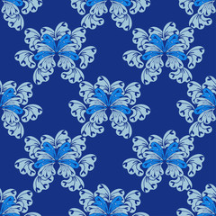 Pattern of blue and blue fantasy flowers