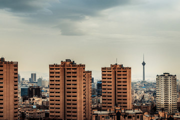Fototapeta na wymiar Tehran cityscape with Milad tower in the frame.
