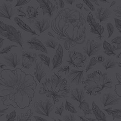 Boho style Vector Feather and Flower Pattern