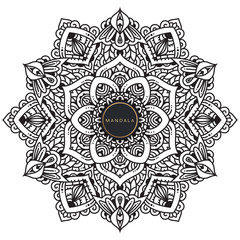 Obraz premium Mandala, tracery round boho doodle. Ethnic ornament, sketched symmetry. Folk, meditation design. Curved shape, isolated on white. Black and white art. Vector