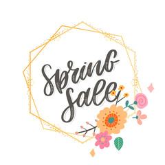Spring Sale Word Hanging on Leaves with Strings. Vector Illustration flowers