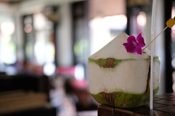 Fresh coconut on table