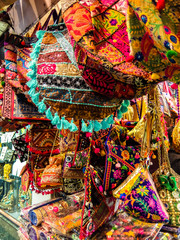 Rishikesh, India. Bags on the flea market in Rishikesh