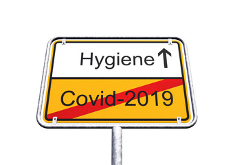 Ortsschild - Ortstafel - covid-2019 - Hygiene - Coronavirus