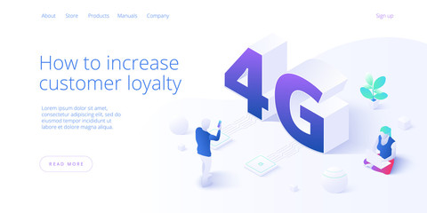 4g network technology in isometric vector illustration. Wireless mobile telecommunication service concept. Marketing website landing template. Smartphone internet speed connection background.