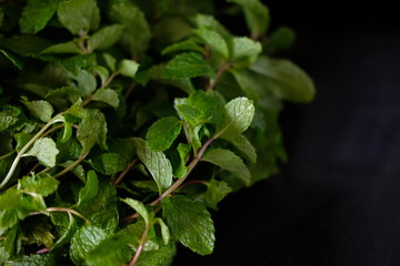 mint leaves on wood table