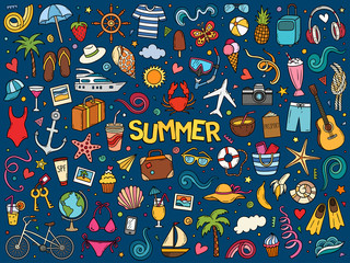 Colorful hand drawn vector doodle set of summer and vacation. © Anastasiya Stoma