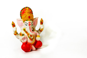 The statue of Lord Ganesha with the correct composition on the white background