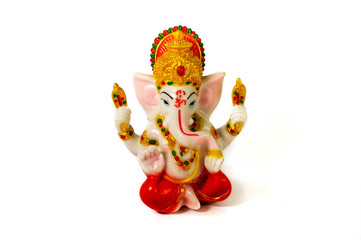 The statue of Lord Ganesha with the correct middle composition on the white background