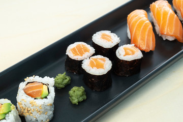 sushi dish on wooden table