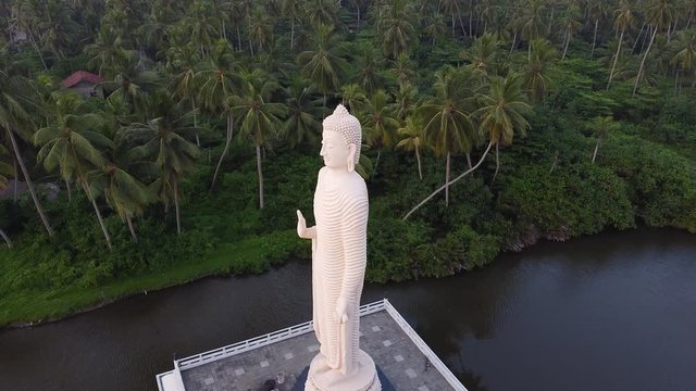 Aerial footage of Buddha Statue - Tsunami Memorial in Peraliya