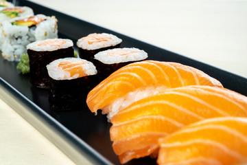 sushi dish on wooden table