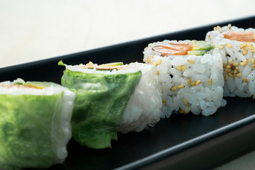 sushi dish on wooden table
