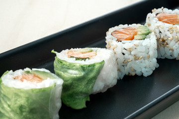sushi dish on wooden table